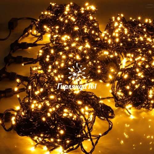 Светодиодная гирлянда 5 Нитей по 20 м, статика, жёлтая, чёрный провод