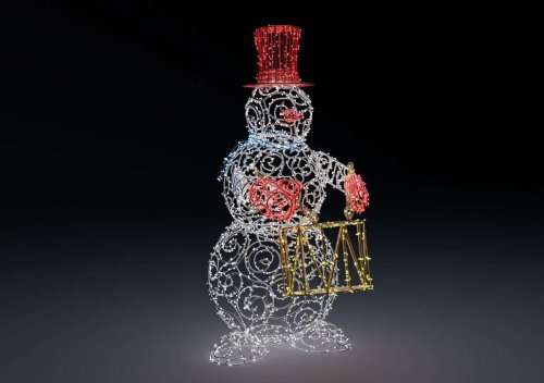 Световая фигура Снеговик музыкант с барабаном