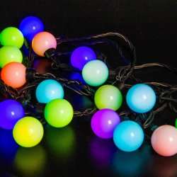 Светодиодная гирлянда шарики, 5м,  диаметр 40 мм, черный провод, RGB