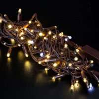 Светодиодная гирлянда нить 10м, 24В, флэш, теплая белая коричневый провод ПВХ