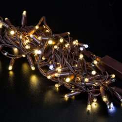Светодиодная гирлянда нить 10м, 24В, флэш, теплая белая коричневый провод ПВХ