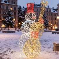 Световая фигура Снеговик музыкант с контрабасом