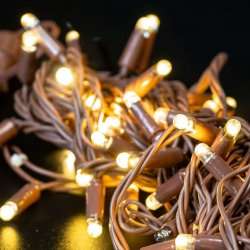Светодиодная гирлянда нить 10м, 24В, постоянного свечения, теплая белая, коричневый провод ПВХ