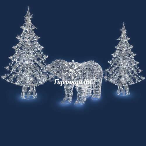 Световая фигура Композиция (1 медведь и 2 елки)