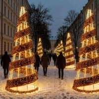 Светодиодная ель Спираль золотая