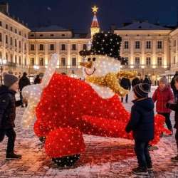 Световая фигура Снеговик в самолете