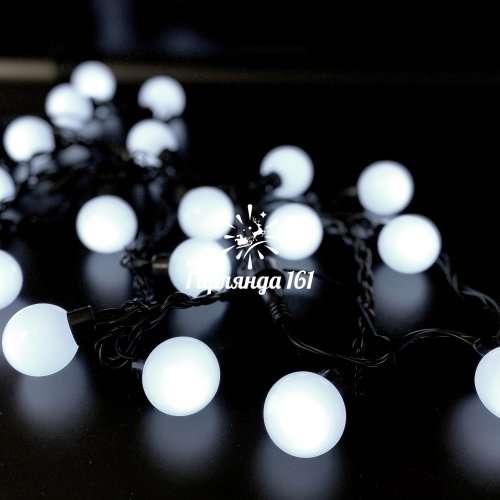 Светодиодная гирлянда шарики, 5м, диаметр 40 мм, черный провод, белый