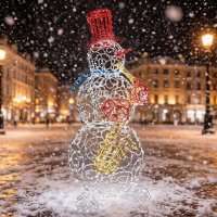 Световая фигура Снеговик музыкант с саксофоном