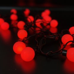 Светодиодная гирлянда шарики, 5м, диаметр 40 мм, черный провод, красный